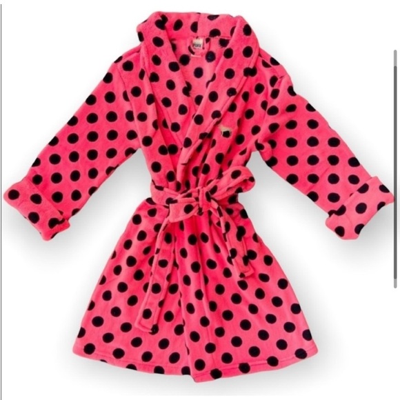 Victoria’s Secret Pink women’s polka dot hot pink plush robe size XS/S cozy warm - Picture 2 of 10